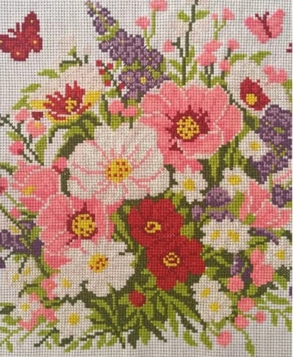 Spring flowers, cross-stitch, made by Ioana