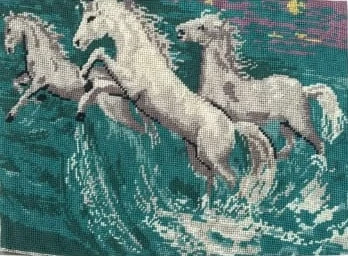 White horses, cross-stitch, made by Ioana