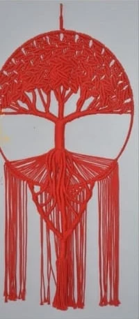 Tree of life in red, macramé, made by Ioana