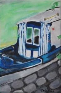 Boat on the quay, oil, painted by Ioana's daughter
