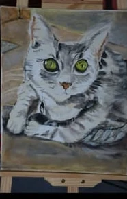 Tabby cat, oil, painted by Ioana's daughter