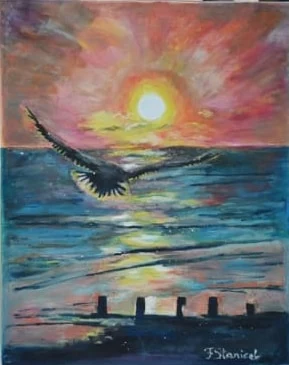 Sunset, oil on canvas, painted by Ioana's daughter